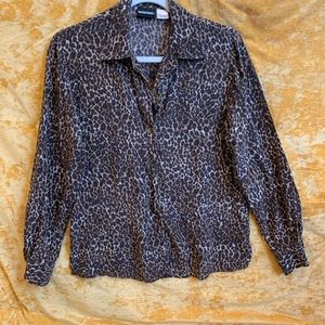 Vintage silk cheetah print button up blouse